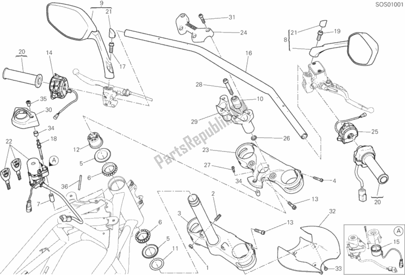 Toutes les pièces pour le Guidon du Ducati Multistrada 950 Brasil 2019